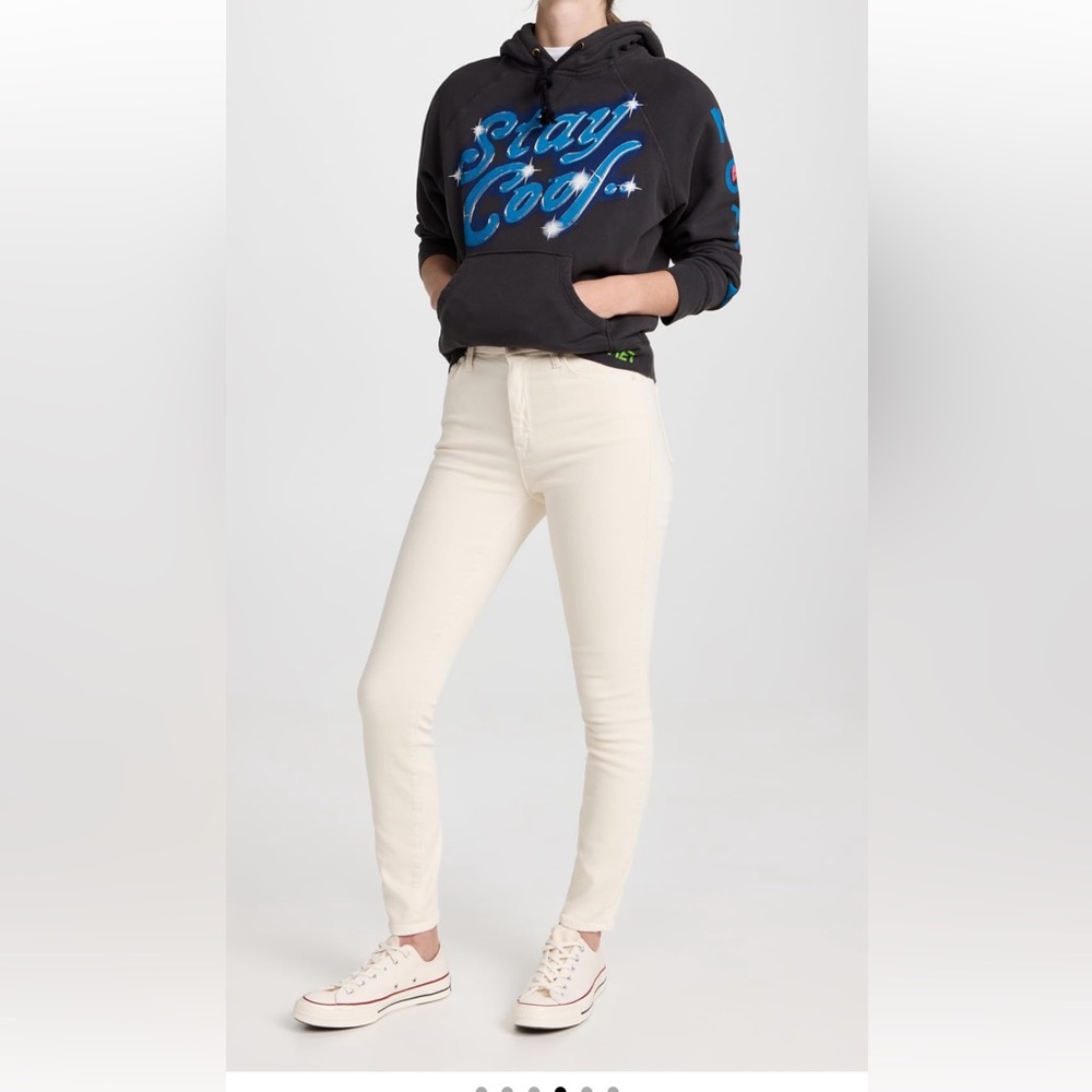 MOTHER high waisted looker ankle fray. Cream Skinny Jeans